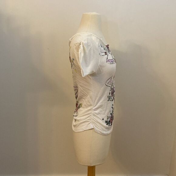 Express‎ Off Shoulder Rose Tattoo Short Sleeve Shirt - Picture 4 of 7